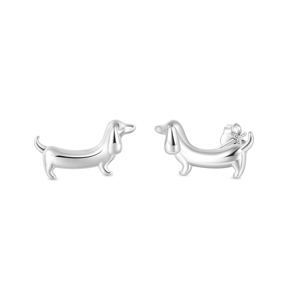Gnoce Dachshund Dog Stud Earrings Platinum-plated Silver Blend_2