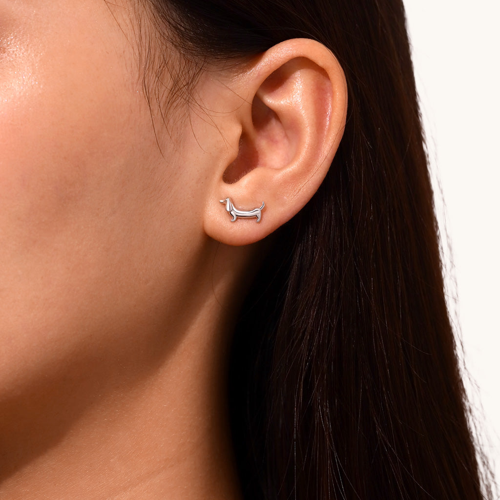 Gnoce Dachshund Dog Stud Earrings Platinum-plated Silver Blend_4