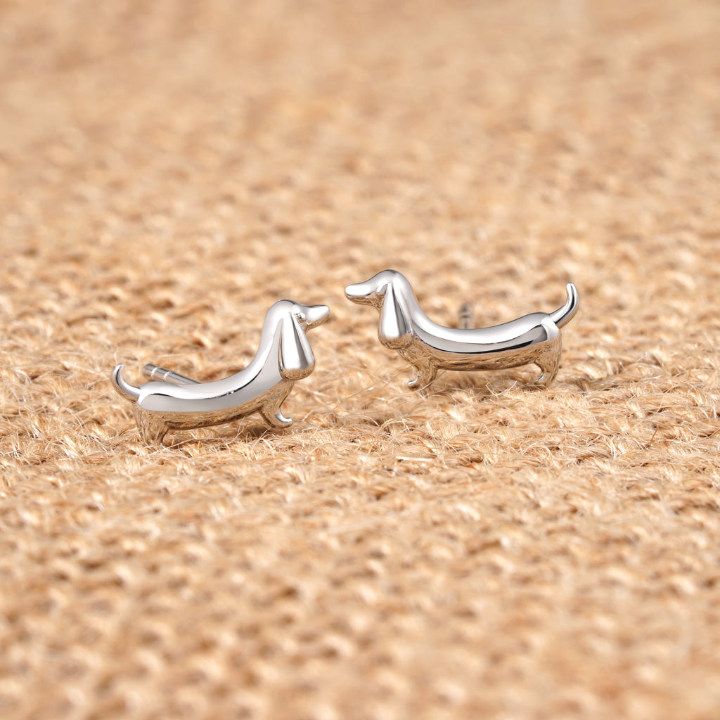 Gnoce Dachshund Dog Stud Earrings Platinum-plated Silver Blend_3