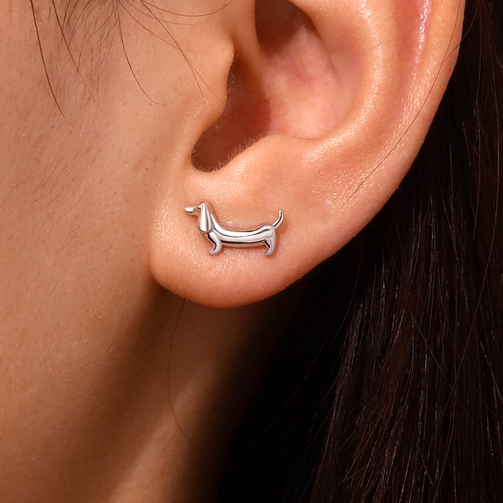 Gnoce Dachshund Dog Stud Earrings Platinum-plated Silver Blend_5