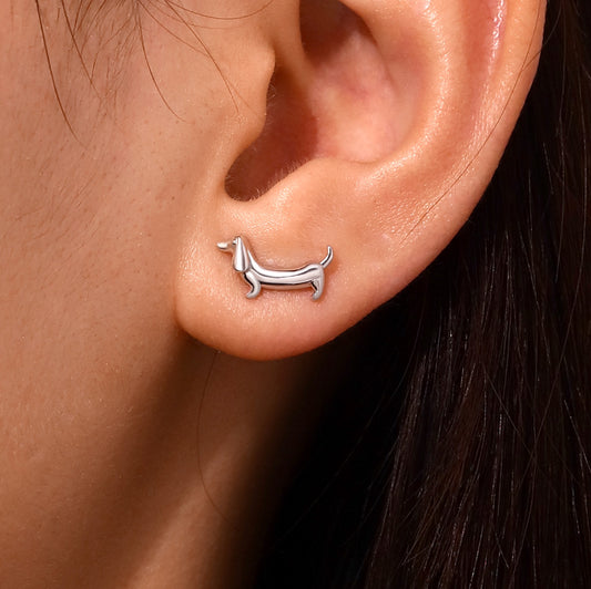 Gnoce Dachshund Dog Stud Earrings Platinum-plated Silver Blend_5