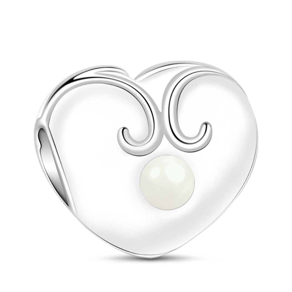 Gnoce White Enameled Heart Shape Pearl Charm Platinum-plated Silver Blend_1