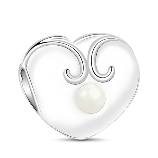 Gnoce White Enameled Heart Shape Pearl Charm Platinum-plated Silver Blend_1