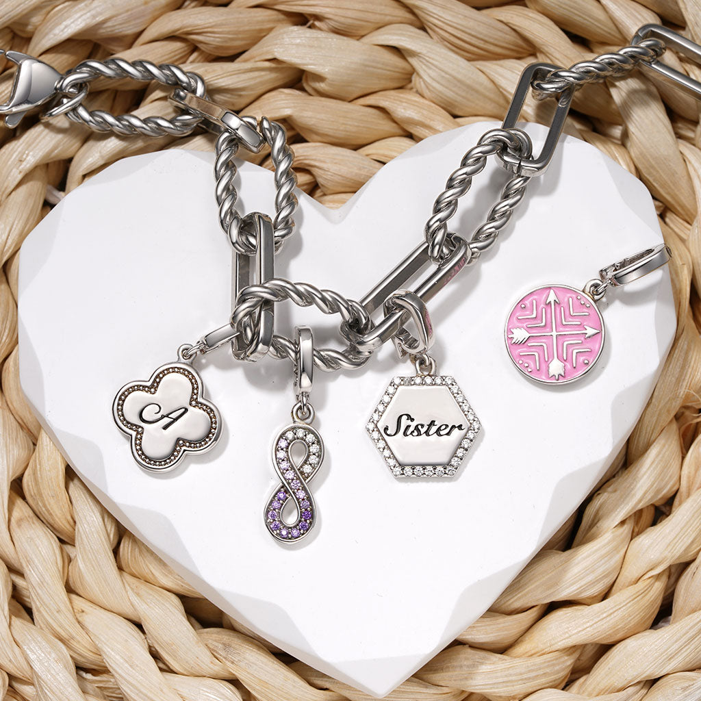 Gnoce Hexagon Sister Family Clasp Clusters Charm Platinum-plated Silver Blend_3