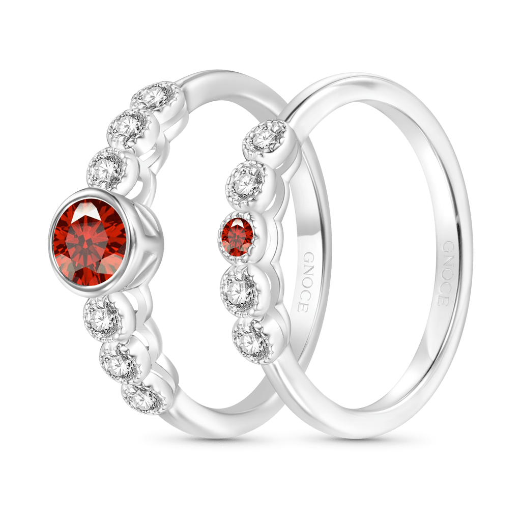 Gnoce Round-cut Garnet Red Diamond Stackable Ring Set_2