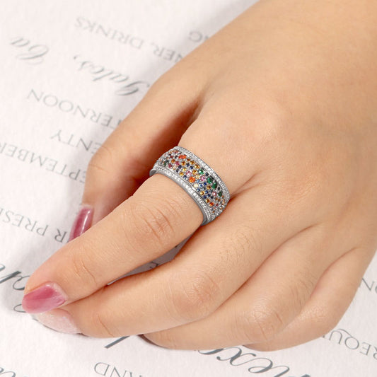 Gnoce Colorful Brilliant Cut Band Ring Platinum-plated Silver Blend_4