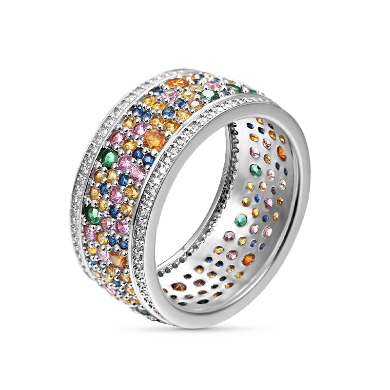 Gnoce Colorful Brilliant Cut Band Ring Platinum-plated Silver Blend_3