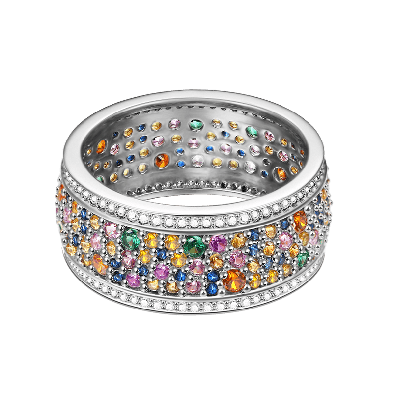 Gnoce Colorful Brilliant Cut Band Ring Platinum-plated Silver Blend_2