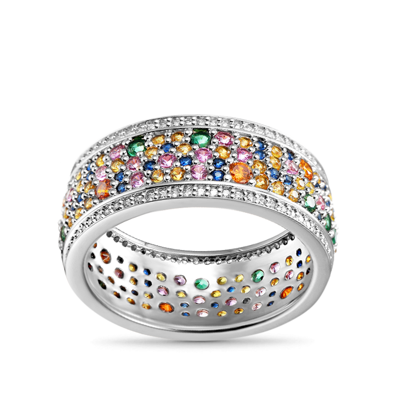 Gnoce Colorful Brilliant Cut Band Ring Platinum-plated Silver Blend_1