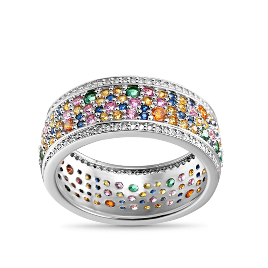 Gnoce Colorful Brilliant Cut Band Ring Platinum-plated Silver Blend_1