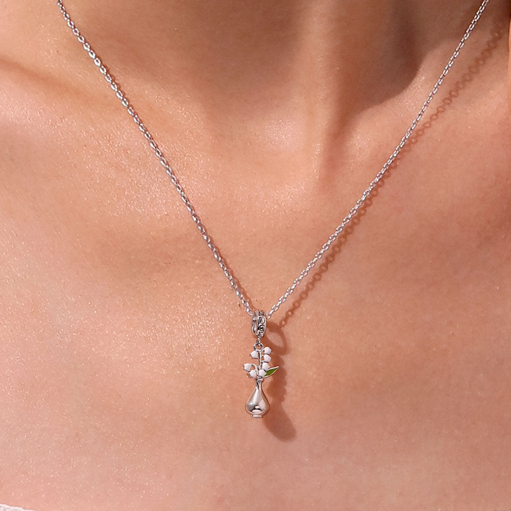 Gnoce Vase Lily of the Valley Charm Platinum-plated Silver Blend_5