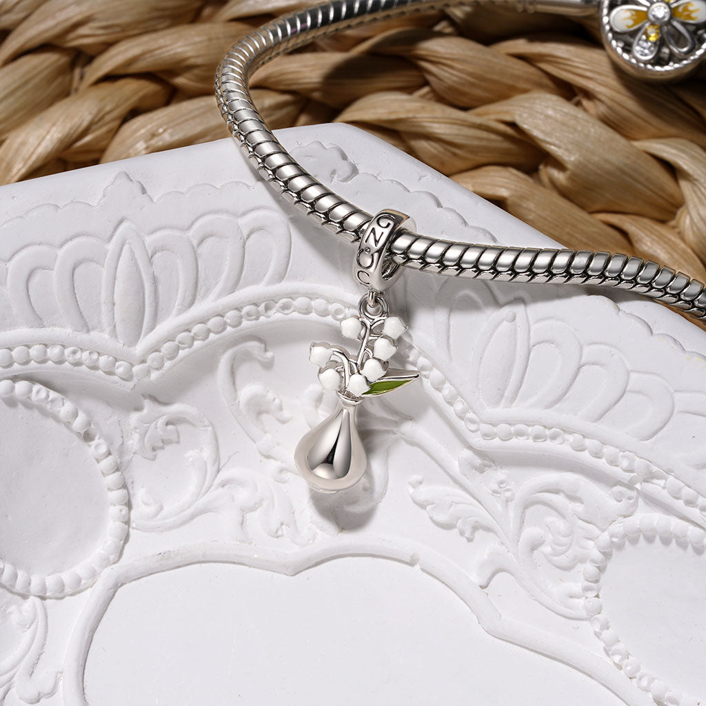 Gnoce Vase Lily of the Valley Charm Platinum-plated Silver Blend_3