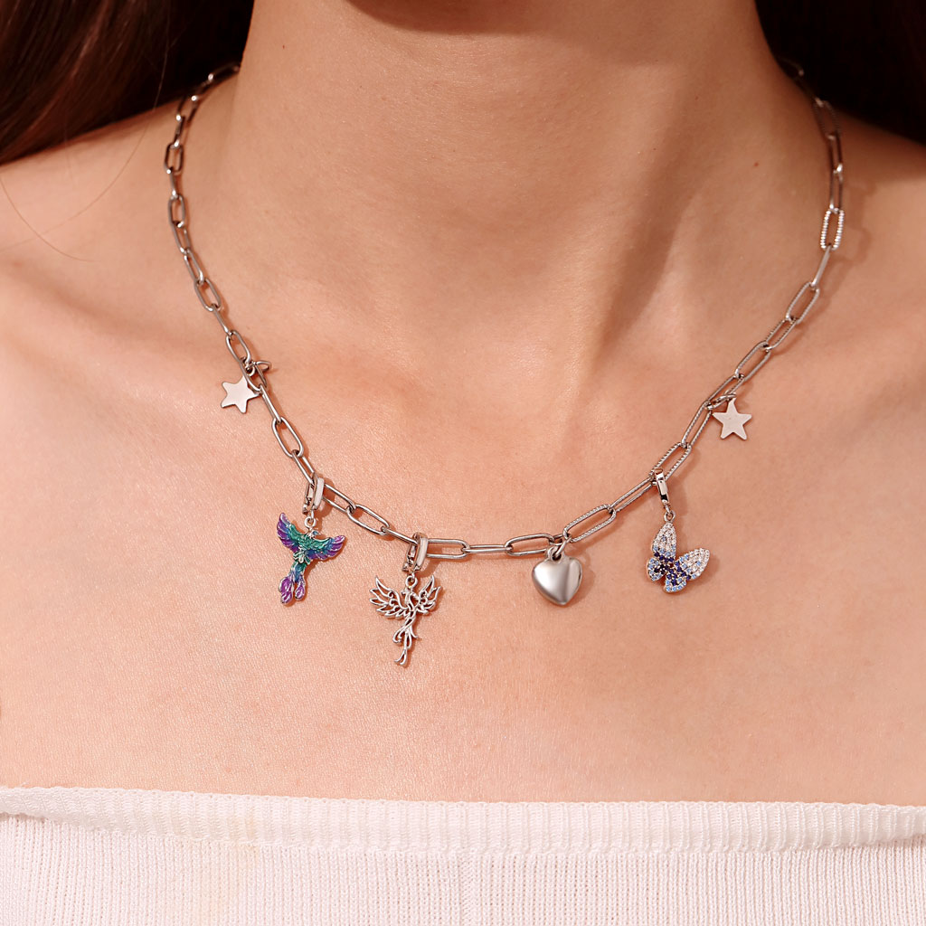 Gnoce Phoenix Clasp Clusters Charm Platinum-plated Silver Blend_5