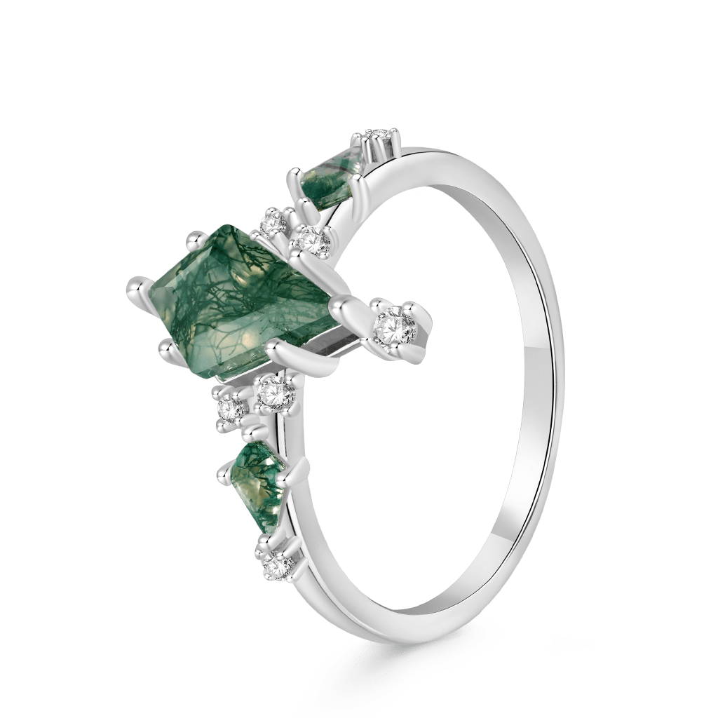 Gnoce Moss Agate Kite-shape Solitaire Ring Platinum-plated Silver Blend_2
