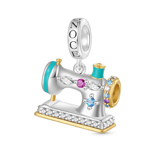Gnoce Green Happy Sewing Machine Charm Platinum-plated Silver Blend_1