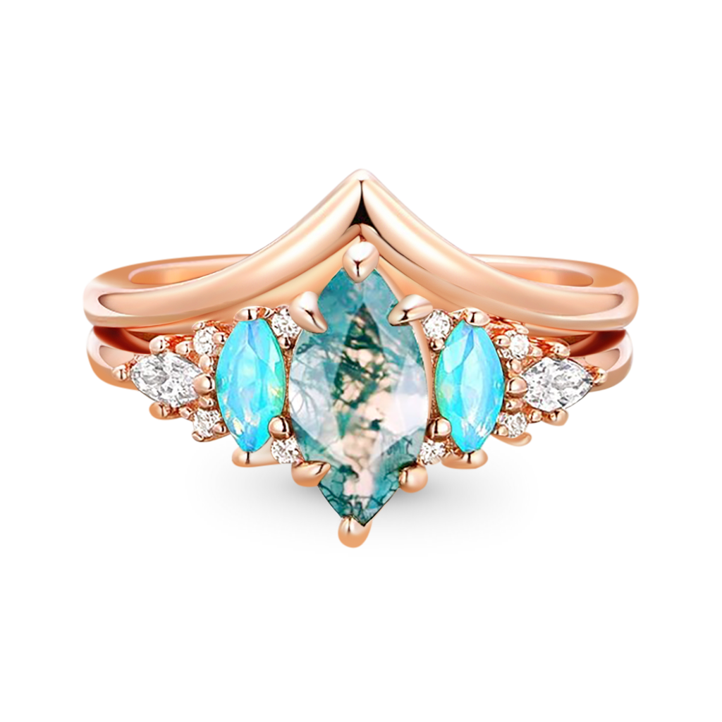 Gnoce Green Moss Agate Stackable Ring_1