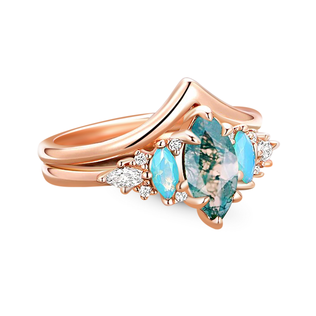 Gnoce Green Moss Agate Stackable Ring_2