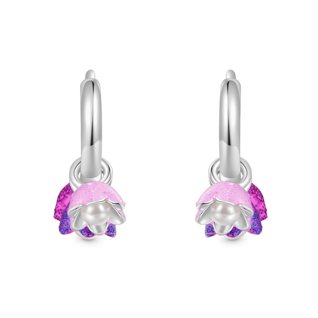 Gnoce Purple Tulip Pearl Stamen Hoop Earrings Platinum-plated Silver Blend_2