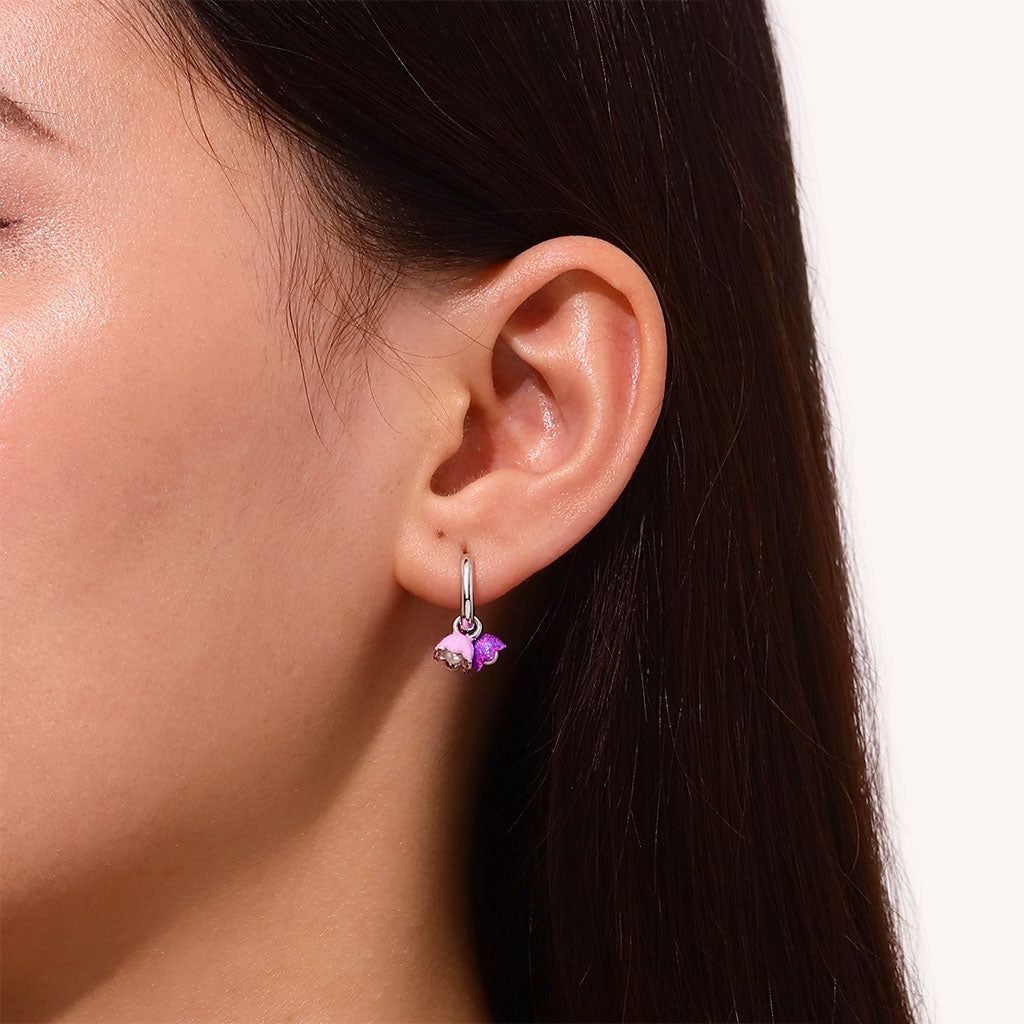 Gnoce Purple Tulip Pearl Stamen Hoop Earrings Platinum-plated Silver Blend_4