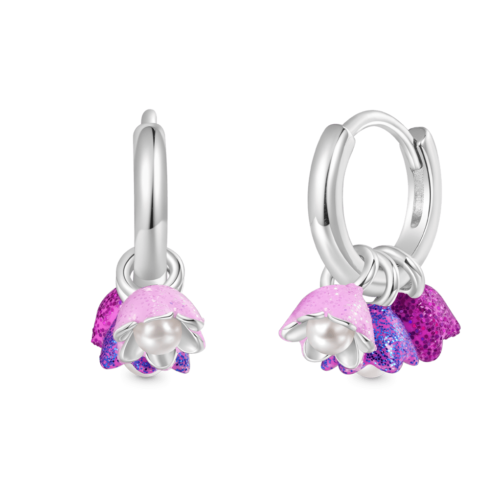 Gnoce Purple Tulip Pearl Stamen Hoop Earrings Platinum-plated Silver Blend_1