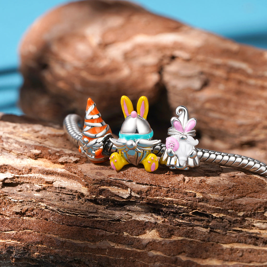 Gnoce Cute Easter Bunny Gnome Charm Platinum-plated Silver Blend_3