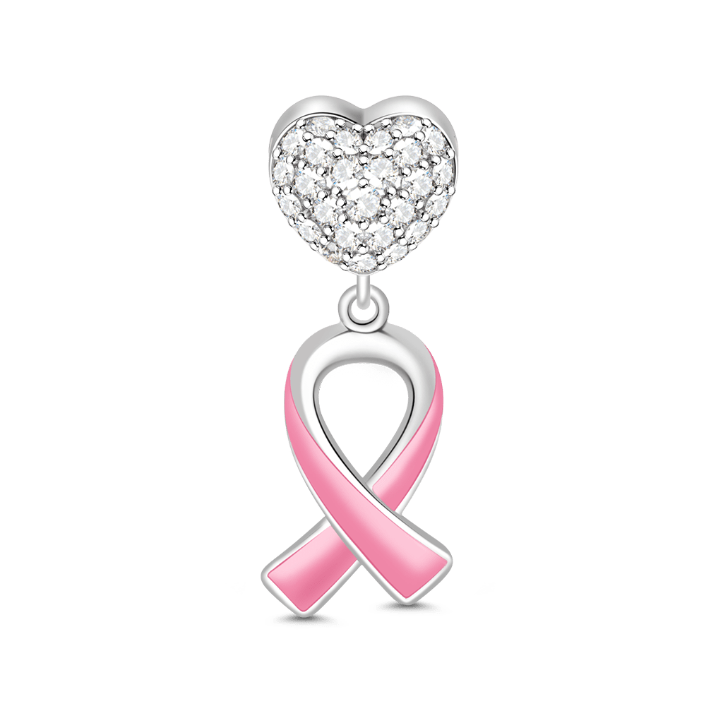 Gnoce Breast Cancer Awareness Ribbon Charm Platinum-plated Silver Blend_1