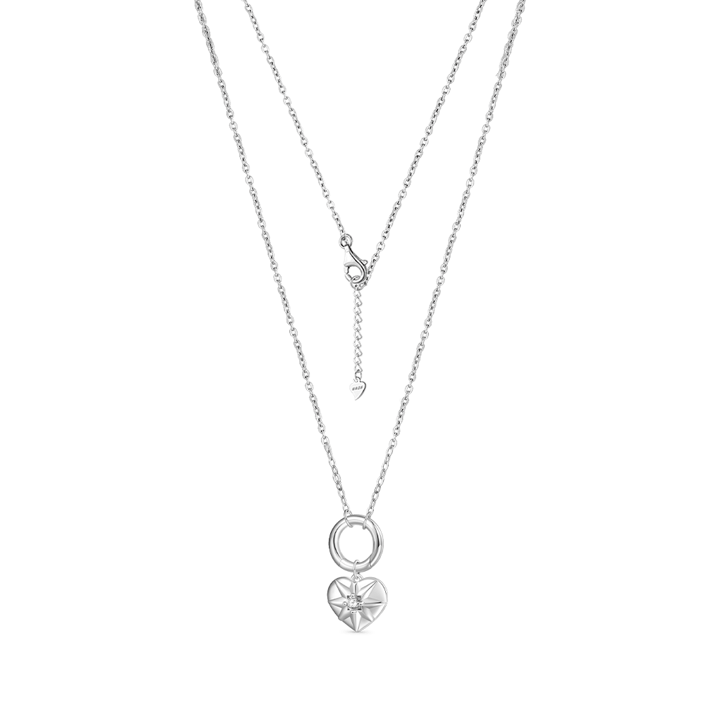 Gnoce Circle Clasp Heart Charm Necklace Platinum-plated Silver Blend_2