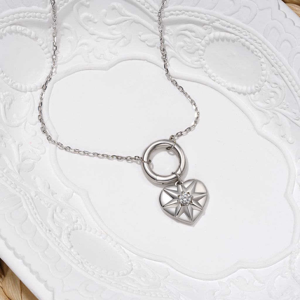 Gnoce Circle Clasp Heart Charm Necklace Platinum-plated Silver Blend_4