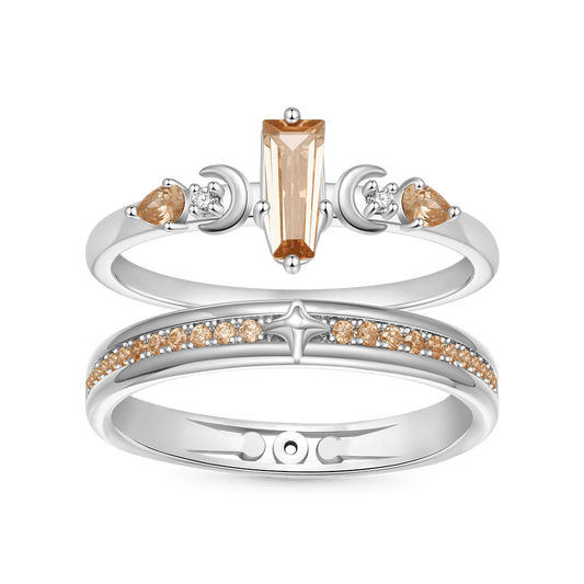 Gnoce Citrine Couple Rings Platinum-plated Silver Blend_1