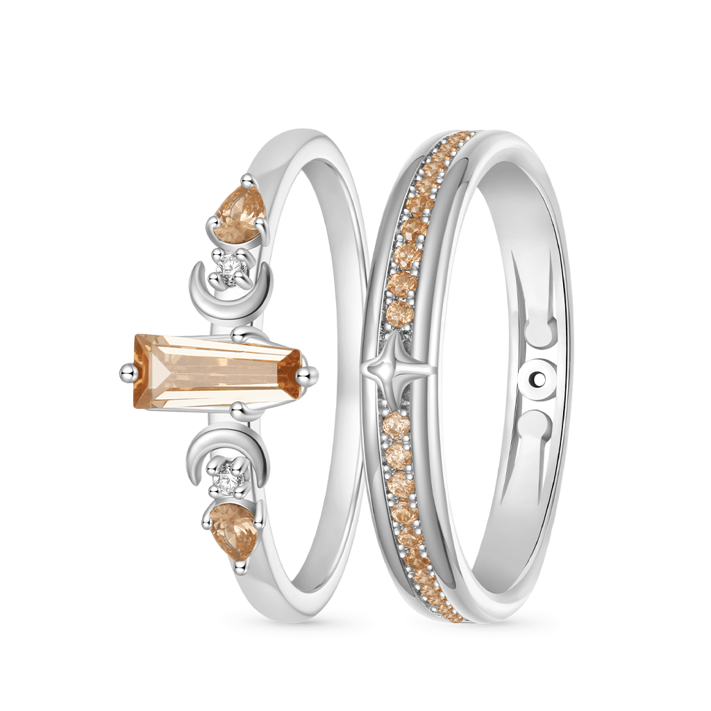 Gnoce Citrine Couple Rings Platinum-plated Silver Blend_2