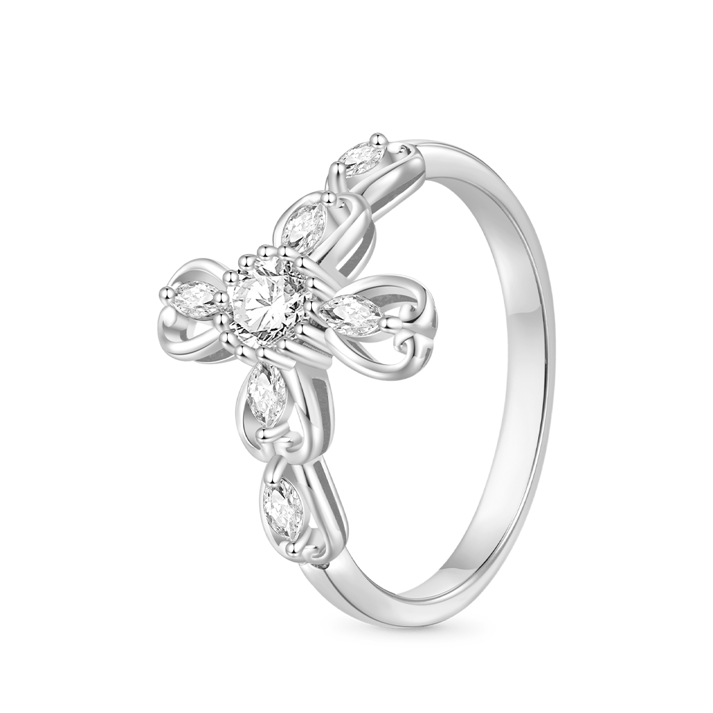 Gnoce Hollow Love Heart Cross Ring Platinum-plated Silver Blend_2
