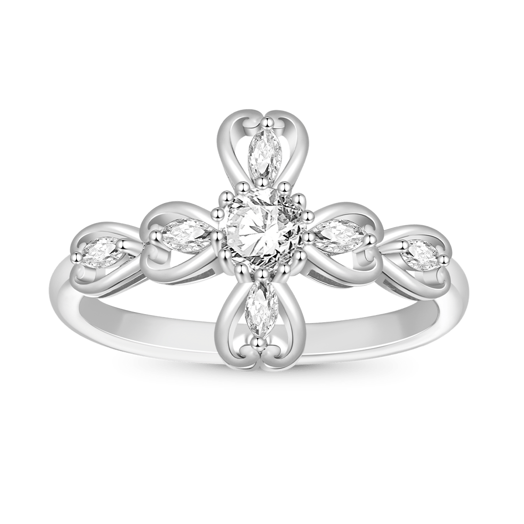 Gnoce Hollow Love Heart Cross Ring Platinum-plated Silver Blend_1