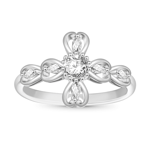 Gnoce Hollow Love Heart Cross Ring Platinum-plated Silver Blend_1