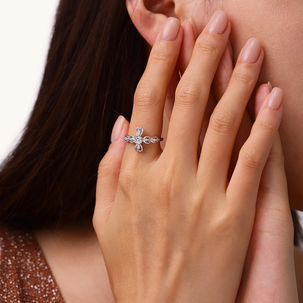 Gnoce Hollow Love Heart Cross Ring Platinum-plated Silver Blend_4