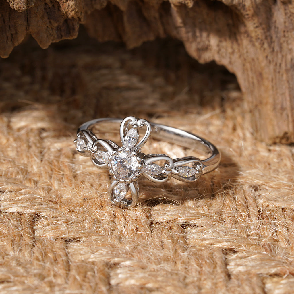 Gnoce Hollow Love Heart Cross Ring Platinum-plated Silver Blend_3