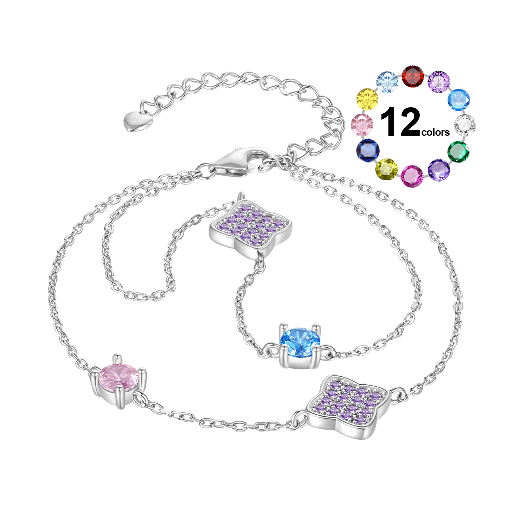 Gnoce Four-Leaf Clover Birthstone Adjustable Bracelet_1