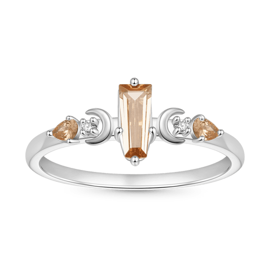 Gnoce Trapezoidal-cut Citrine Women's Ring Platinum-plated Silver Blend_1