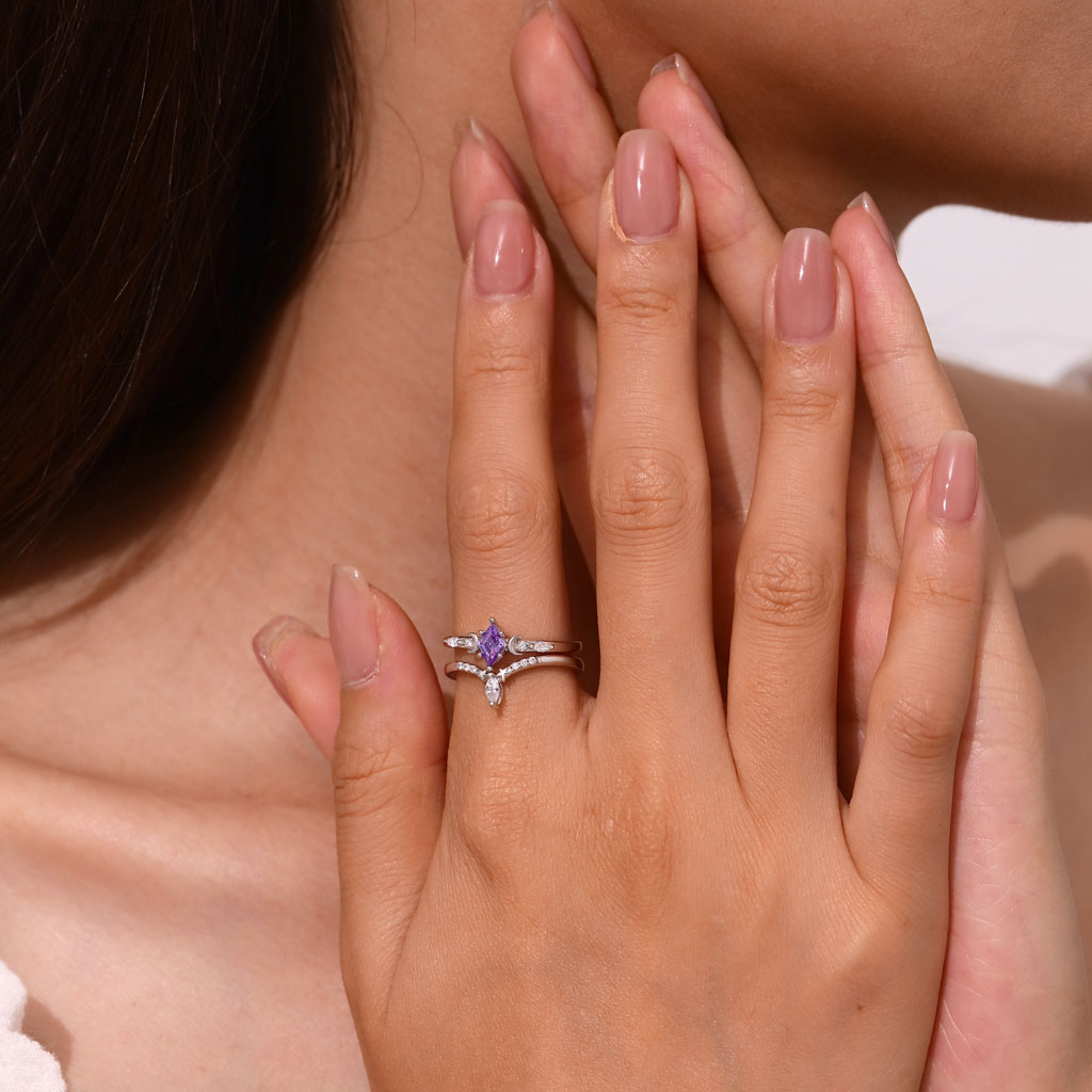 Gnoce Diamond-cut Star Moon Stackable Rings Platinum-plated Silver Blend_4