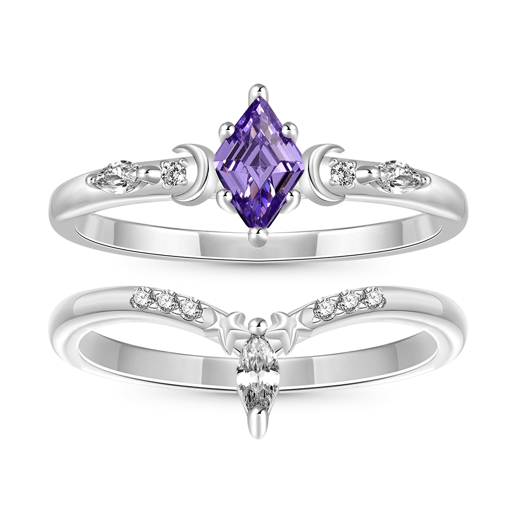 Gnoce Diamond-cut Star Moon Stackable Rings Platinum-plated Silver Blend_1