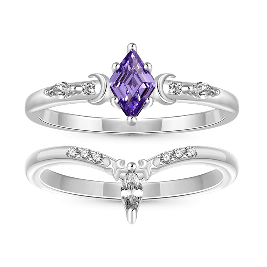 Gnoce Diamond-cut Star Moon Stackable Rings Platinum-plated Silver Blend_1