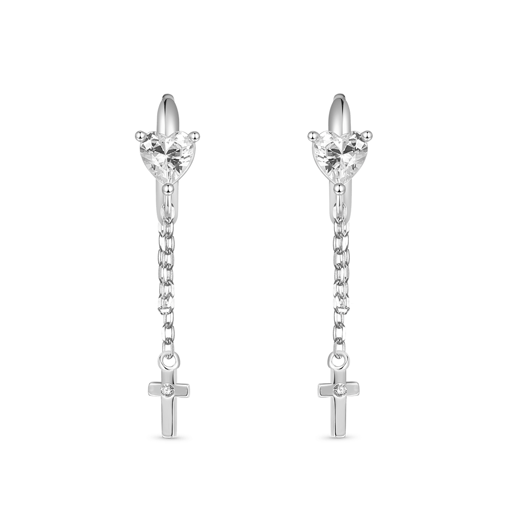 Gnoce CZ Long Tassel Elegant Cross Earrings Platinum-plated Silver Blend_3