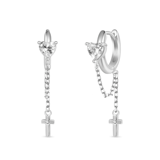 Gnoce CZ Long Tassel Elegant Cross Earrings Platinum-plated Silver Blend_1