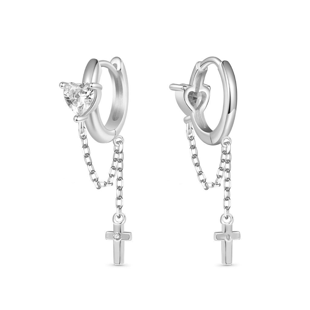 Gnoce CZ Long Tassel Elegant Cross Earrings Platinum-plated Silver Blend_2
