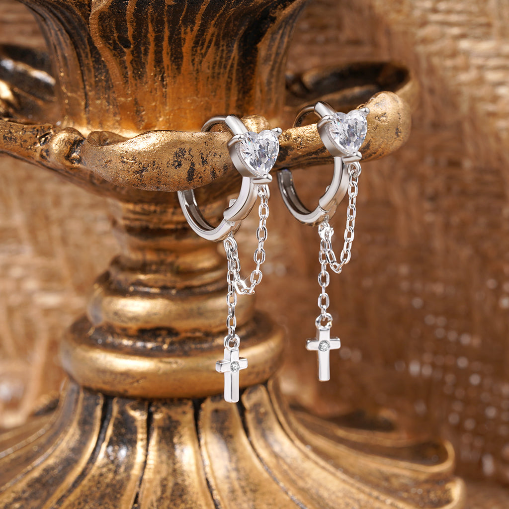 Gnoce CZ Long Tassel Elegant Cross Earrings Platinum-plated Silver Blend_4