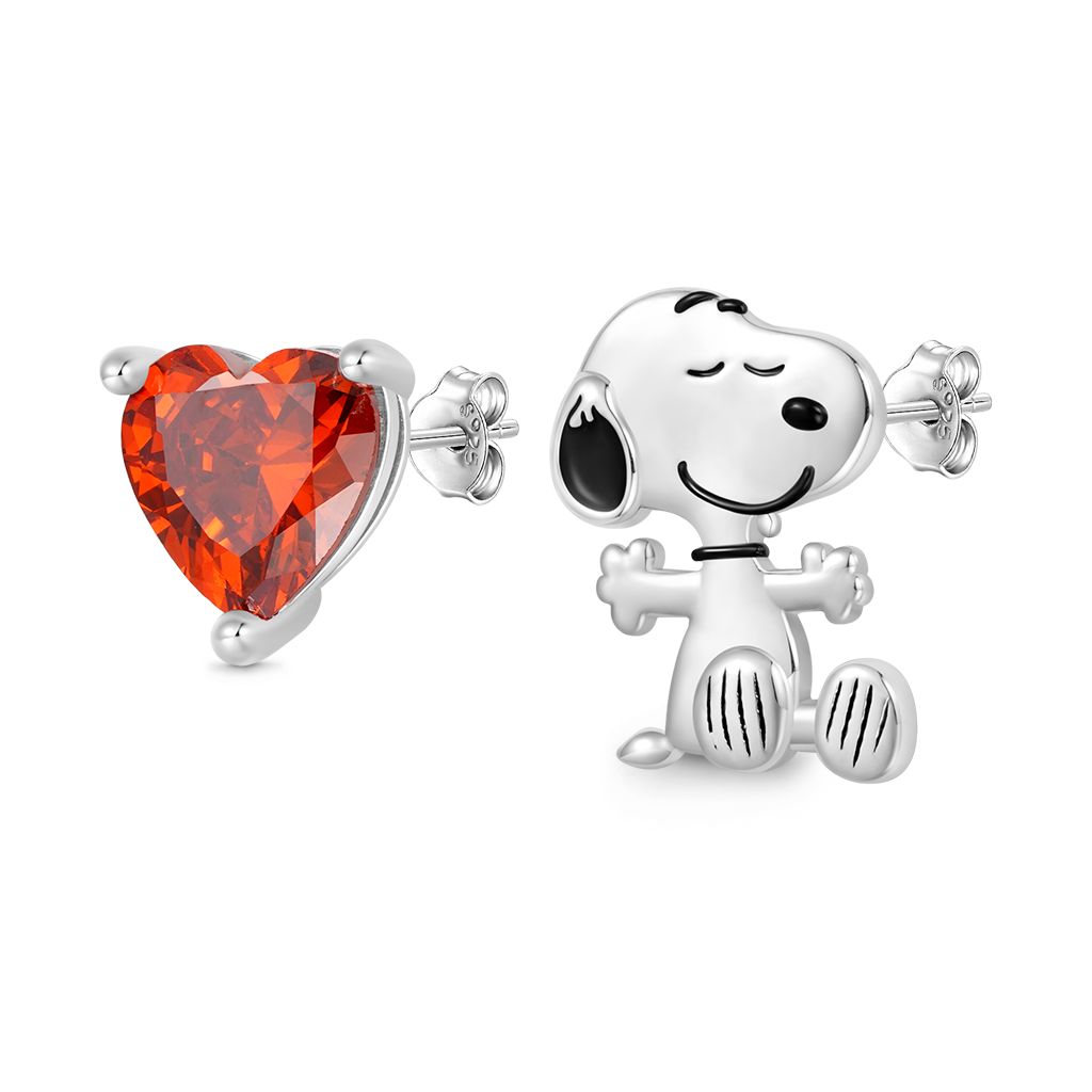 Gnoce Peanuts "Find Your True Love" Snoopy Heart Stud Earrings_1
