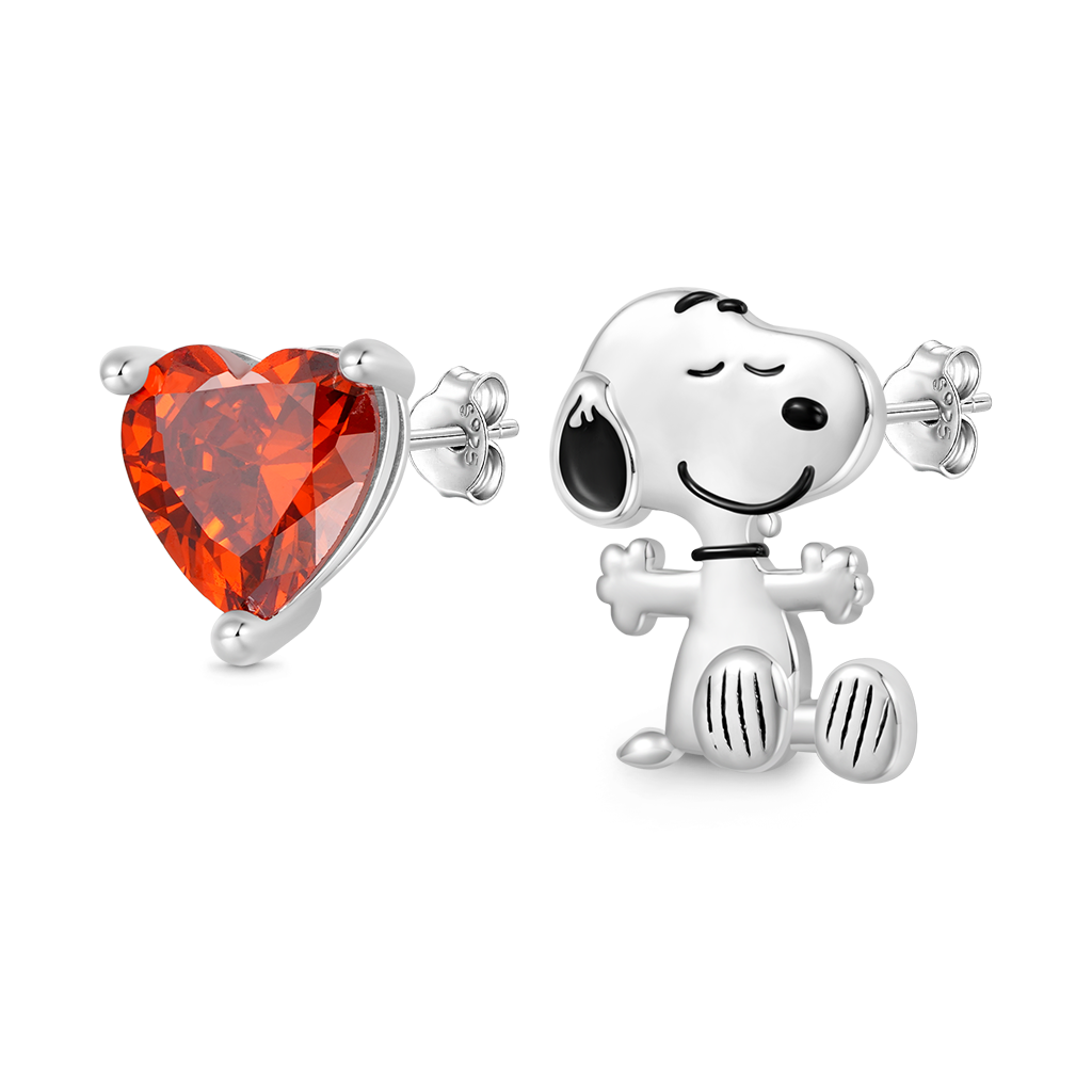 Gnoce Peanuts "Find Your True Love" Snoopy Heart Stud Earrings_1