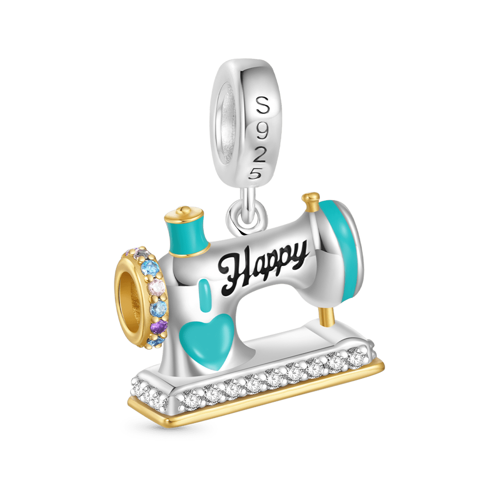 Gnoce Green Happy Sewing Machine Charm Platinum-plated Silver Blend_2