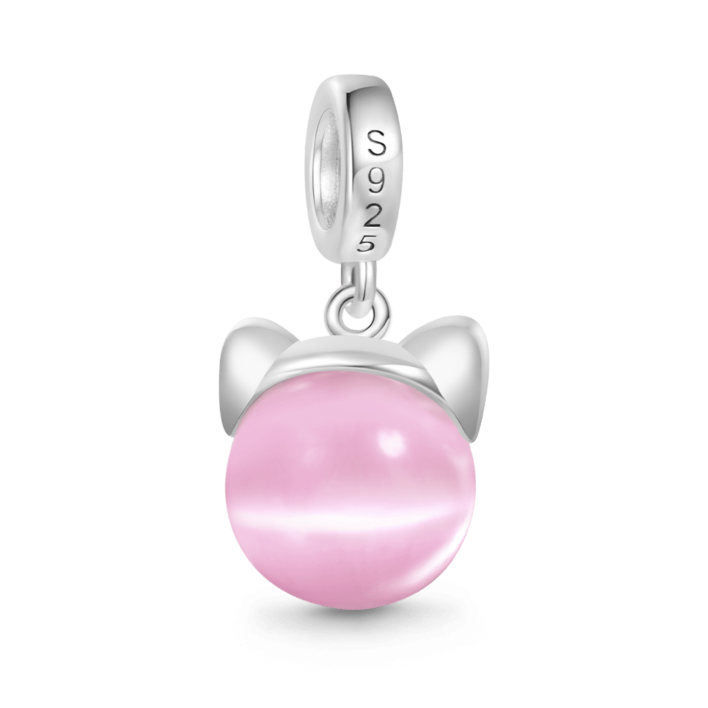 Gnoce Vintage Pink Glass Cat's Eye Round Pendant Dangle Charm_2