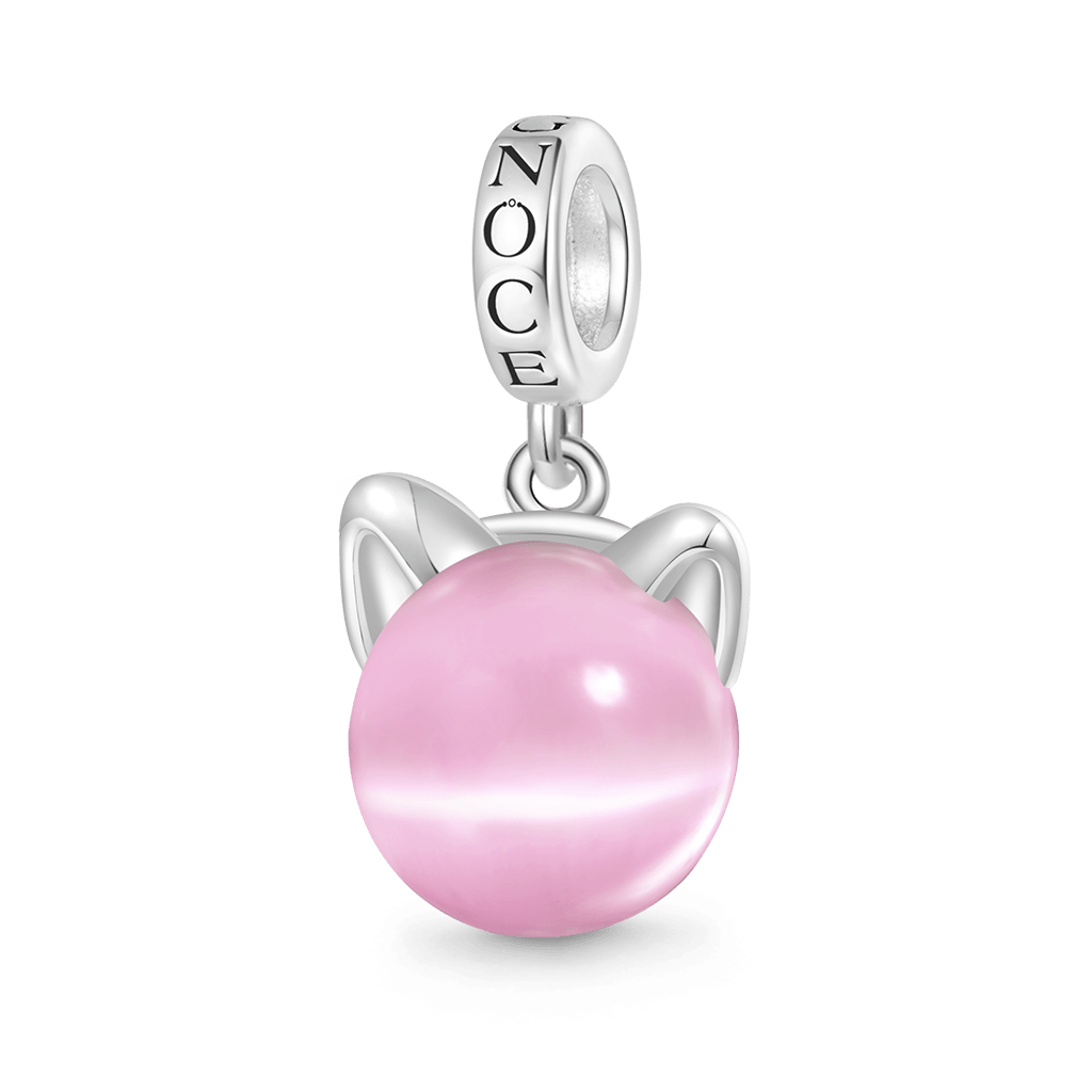 Gnoce Vintage Pink Glass Cat's Eye Round Pendant Dangle Charm_1