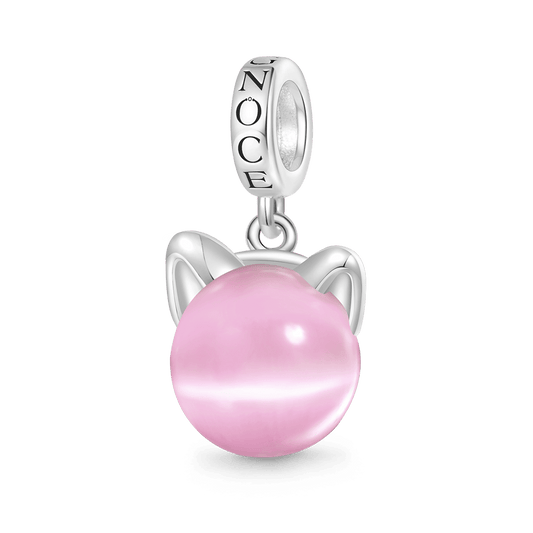 Gnoce Vintage Pink Glass Cat's Eye Round Pendant Dangle Charm_1